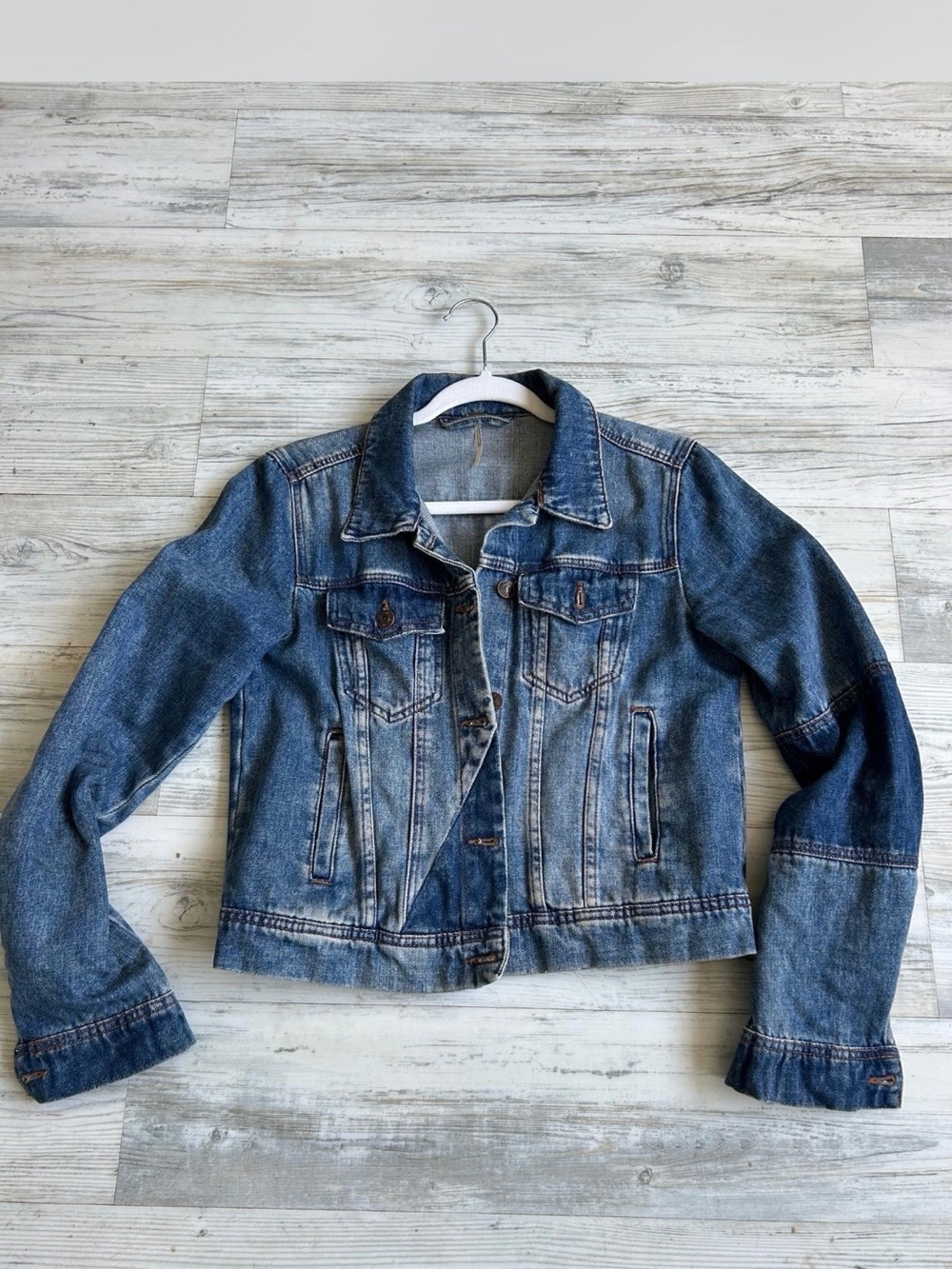 Free People Distressed Blue Denim Jacket
